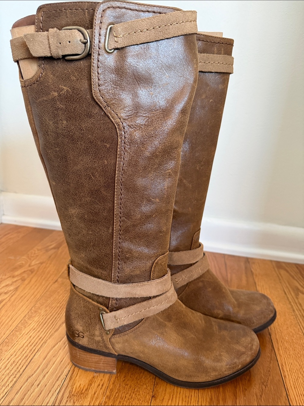 UGG Brown Tall Leather Riding Heeled Boots